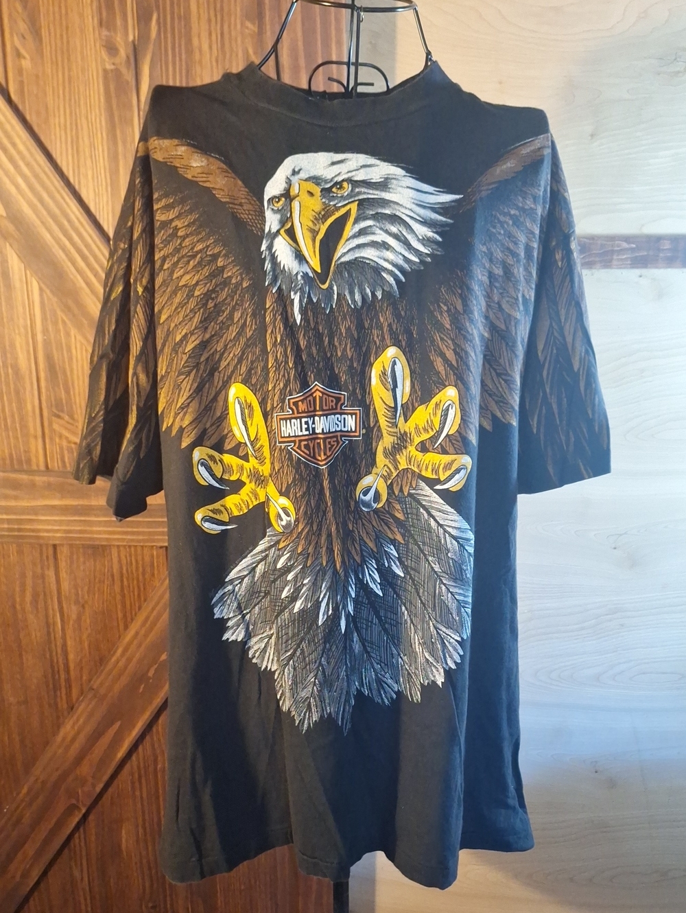 Vintage, Rare Harley-Davidson Black T-Shirt with Eagle Graphic & Yellow Accents